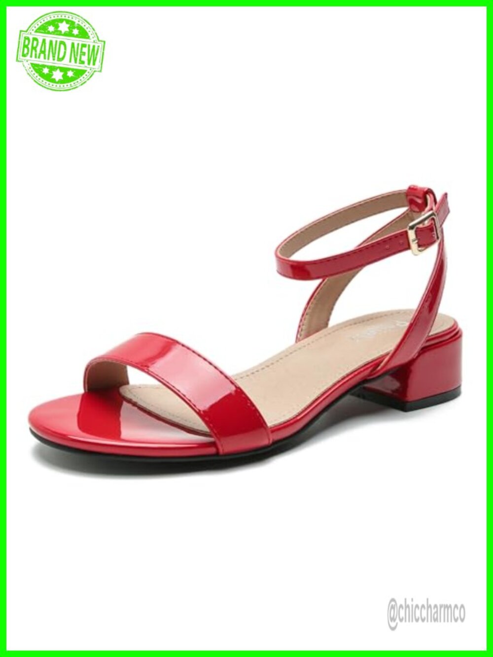 Ankle Strap Sandals Low Block Heel Open Toe Dress Shoes Buckle Closure
